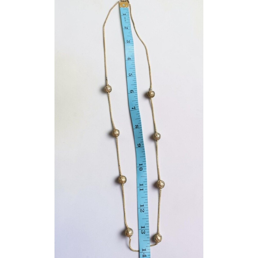 Vintage Gold Tone Station Bead Necklace, Minimalist Layering Necklace - Picture 6 of 6